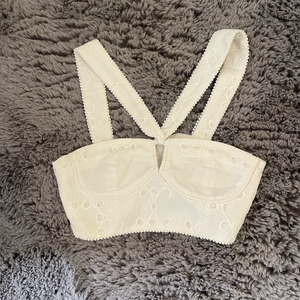 Zara White Embroidered Crop Top
